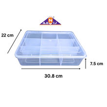 Load image into Gallery viewer, Multipurpose Plastic Storage Box Organizer Pack of 1 with Fix dividers 9 Grids Transparent For Multi use at home, office, shop etc Size 308 X 220 X 75 mm