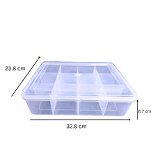 Load image into Gallery viewer, Multipurpose Plastic Storage Box Organizer Pack of 1 with Fix dividers 12 Grids Transparent For Multi use at home, office, shop etc Size 328 X 238 X 87 mm