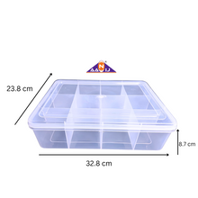 Load image into Gallery viewer, Multipurpose Plastic Storage Box Organizer Pack of 1 with Fix dividers 12 Grids Transparent For Multi use at home, office, shop etc Size 328 X 238 X 87 mm