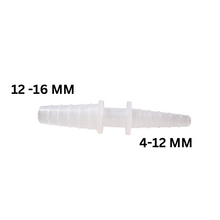 Load image into Gallery viewer, Unequal Straight Connectors Tapered for tubbing with an ID of 8-12/12-16 mm Straight Tubing Connector Polypropylene male to male tube connector Medical grade (Pack of 1)