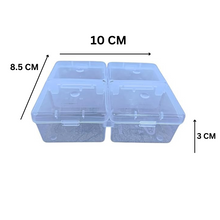 Load image into Gallery viewer, Plastic Boxes 4 in 1 (with 4 Lid) Small Plastic Boxes for Storage of Multipurpose Things Pack of 1 Transparent Square For Multi use at home, office, shop etc Size Small 10 X 8.5 X 3 mm
