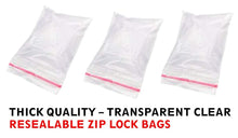 Load image into Gallery viewer, Zip Lock Storage Bags Multi Purpose Re-Usable Transparent Zip Lock Storage Bags Sizes - 2"x3", 3"x4", 4"x5", 5"x6", 5"x7", 6"x8", 7"x10", 8"x10", 9"x12" & 12"x16" (5 Pcs Each) (All-in-One Combo - Count 50)