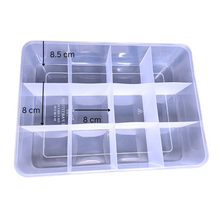 Load image into Gallery viewer, Multipurpose Plastic Storage Box Organizer Pack of 1 with Fix dividers 12 Grids Transparent For Multi use at home, office, shop etc Size 328 X 238 X 87 mm