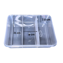 Load image into Gallery viewer, Multipurpose Plastic Storage Box Organizer Pack of 1 with Fix dividers 3 Grids Transparent For Multi use at home, office, shop etc Size 290 X 210 X 75 mm