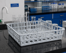 Load image into Gallery viewer, Draining Basket 400 mm x 400 mm x 100 mm Pack of 1 | pp Plastic Lab Drying Basket | Chemical Resistant | Glassware Drying Rack | lab Washing & Storage