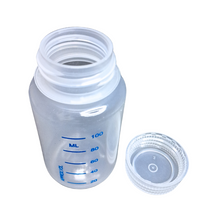 Load image into Gallery viewer, Reagent Bottle Printed Graduation Leak proof Wide Mouth with cap Capacity 125 ml Material Polypropylene For filling Liquid in Laboratory Pack of 1