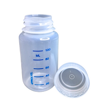 Load image into Gallery viewer, Reagent Bottle Printed Graduation Leak proof Wide Mouth with cap Capacity 125 ml Material Polypropylene For filling Liquid in Laboratory Pack of 1