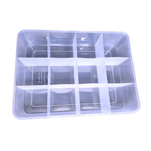 Load image into Gallery viewer, Multipurpose Plastic Storage Box Organizer Pack of 1 with Fix dividers 12 Grids Transparent For Multi use at home, office, shop etc Size 328 X 238 X 87 mm