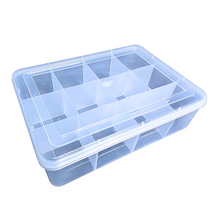 Load image into Gallery viewer, Multipurpose Plastic Storage Box Organizer Pack of 1 with Fix dividers 12 Grids Transparent For Multi use at home, office, shop etc Size 328 X 238 X 87 mm
