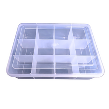 Load image into Gallery viewer, Multipurpose Plastic Storage Box Organizer Pack of 1 with Fix dividers 12 Grids Transparent For Multi use at home, office, shop etc Size 328 X 238 X 87 mm