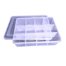 Load image into Gallery viewer, Multipurpose Plastic Storage Box Organizer Pack of 1 with Fix dividers 12 Grids Transparent For Multi use at home, office, shop etc Size 328 X 238 X 87 mm