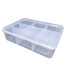 Load image into Gallery viewer, Multipurpose Plastic Storage Box Organizer Pack of 1 with Fix dividers 9 Grids Transparent For Multi use at home, office, shop etc Size 308 X 220 X 75 mm
