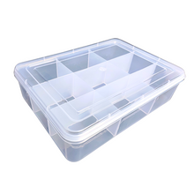 Load image into Gallery viewer, Multipurpose Plastic Storage Box Organizer Pack of 1 with Fix dividers 9 Grids Transparent For Multi use at home, office, shop etc Size 308 X 220 X 75 mm