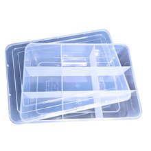 Load image into Gallery viewer, Multipurpose Plastic Storage Box Organizer Pack of 1 with Fix dividers 9 Grids Transparent For Multi use at home, office, shop etc Size 308 X 220 X 75 mm