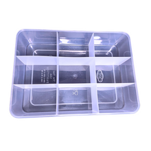Load image into Gallery viewer, Multipurpose Plastic Storage Box Organizer Pack of 1 with Fix dividers 9 Grids Transparent For Multi use at home, office, shop etc Size 308 X 220 X 75 mm