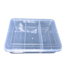 Load image into Gallery viewer, Multipurpose Plastic Storage Box Organizer Pack of 1 with Fix dividers 3 Grids Transparent For Multi use at home, office, shop etc Size 290 X 210 X 75 mm