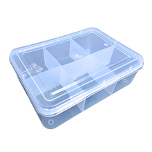 Load image into Gallery viewer, Multipurpose Plastic Storage Box Organizer Pack of 1 with Fix dividers 6 Grids Transparent For Multi use at home, office, shop etc Size 290 X 210 X 75 mm
