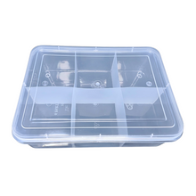 Load image into Gallery viewer, Multipurpose Plastic Storage Box Organizer Pack of 1 with Fix dividers 6 Grids Transparent For Multi use at home, office, shop etc Size 290 X 210 X 75 mm