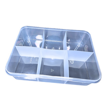 Load image into Gallery viewer, Multipurpose Plastic Storage Box Organizer Pack of 1 with Fix dividers 6 Grids Transparent For Multi use at home, office, shop etc Size 290 X 210 X 75 mm