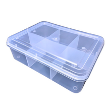 Load image into Gallery viewer, Multipurpose Plastic Storage Box Organizer Pack of 1 with Fix dividers 6 Grids Transparent For Multi use at home, office, shop etc Size 290 X 210 X 75 mm