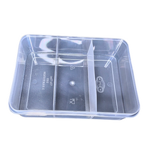 Load image into Gallery viewer, Multipurpose Plastic Storage Box Organizer Pack of 1 with Fix dividers 3 Grids Transparent For Multi use at home, office, shop etc Size 290 X 210 X 75 mm