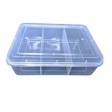 Load image into Gallery viewer, Multipurpose Plastic Storage Box Organizer Pack of 1 with Fix dividers 3 Grids Transparent For Multi use at home, office, shop etc Size 290 X 210 X 75 mm