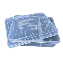 Load image into Gallery viewer, Multipurpose Plastic Storage Box Organizer Pack of 1 with Fix dividers 3 Grids Transparent For Multi use at home, office, shop etc Size 290 X 210 X 75 mm