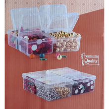 Load image into Gallery viewer, Plastic Boxes 4 in 1 (with 4 Lid) Small Plastic Boxes for Storage of Multipurpose Things Pack of 1 Transparent Square For Multi use at home, office, shop etc Size Small 10 X 8.5 X 3 mm