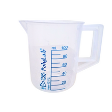 Load image into Gallery viewer, Measuring Jug Printed Plastic 100 ml Beaker with Handle, Molded in Polypropylene - Screen Printed Graduations, Spout & Handle for Easy Pouring (100 ml, Pack of 1)