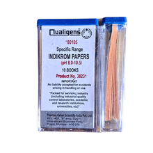 Load image into Gallery viewer, INDIKROM PAPERS Qualigens wide range pH 8.0 To 10.5 PH Indicator Papers Full Range 10 book (200 Strips)