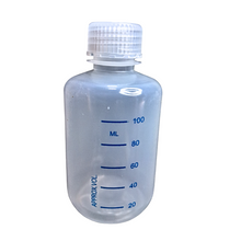 Load image into Gallery viewer, Reagent Bottle Printed Graduation Leak proof Narrow Mouth with cap Capacity 125 ml Material Polypropylene For filling Liquid in Laboratory Pack of 1