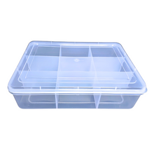 Load image into Gallery viewer, Multipurpose Plastic Storage Box Organizer Pack of 1 with Fix dividers 9 Grids Transparent For Multi use at home, office, shop etc Size 308 X 220 X 75 mm