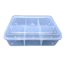 Load image into Gallery viewer, Multipurpose Plastic Storage Box Organizer Pack of 1 with Fix dividers 6 Grids Transparent For Multi use at home, office, shop etc Size 290 X 210 X 75 mm