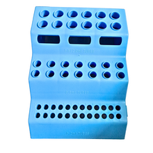 Load image into Gallery viewer, Micro Tube Rack Polypropylene mold 3 Step Interlocking for 0.2 ml, 0.5 ml, 1.5 ml and 2 ml MCTs (Pink, Blue, Yellow Pack of 3)
