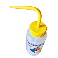 Load image into Gallery viewer, Safety Vented LABELLED ACETONITRILE LDPE made Wide mouth wash bottle Printed-Four color 500ml (16oz) Blue Polypropylene Cap (Pack of 1)