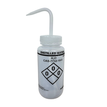 Load image into Gallery viewer, Wash bottle Distilled Water printed labelled pack of 1 for lab ldpe made wide mouth 500ml polypropylene cap for chemical solvent wash bottle for school, college & testing labs
