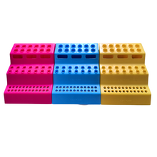 Load image into Gallery viewer, Micro Tube Rack Polypropylene mold 3 Step Interlocking for 0.2 ml, 0.5 ml, 1.5 ml and 2 ml MCTs (Pink, Blue, Yellow Pack of 3)