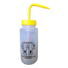Load image into Gallery viewer, Safety Vented LABELLED SODIUM HYPOCHLORITE made Wide mouth wash bottle Printed-Four color 500ml (16oz) Yellow Polypropylene Cap (Pack of 1)