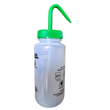 Load image into Gallery viewer, Safety Vented LABELLED METHYL ETHYL KETONE LDPE made Wide mouth wash bottle Printed-Four color 500ml (16oz) Green Polypropylene Cap (Pack of 1)