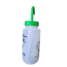 Load image into Gallery viewer, Safety Vented LABELLED ETHYL ACETATE LDPE made Wide mouth wash bottle Printed-Four color 500ml (16oz) Green Polypropylene Cap (Pack of 1)