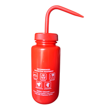 Load image into Gallery viewer, Safety Vented LABELLED TOLUENE LDPE made Wide mouth wash bottle Printed-Four color 500ml (16oz) Yellow Polypropylene Cap (Pack of 1)