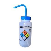 Load image into Gallery viewer, Safety Vented LABELLED Distilled Water LDPE made Wide mouth wash bottle Printed-Four color 500ml (16oz) Blue Polypropylene Cap (Pack of 1)