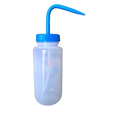 Load image into Gallery viewer, Safety Vented LABELLED Distilled Water LDPE made Wide mouth wash bottle Printed-Four color 500ml (16oz) Blue Polypropylene Cap (Pack of 1)
