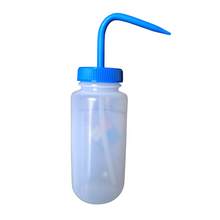 Load image into Gallery viewer, Safety Vented LABELLED WATER LDPE made Wide mouth wash bottle Printed-Four color 500ml (16oz) Blue Polypropylene Cap (Pack of 1)