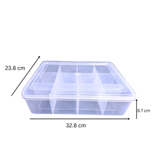 Load image into Gallery viewer, Multipurpose Plastic Storage Box Organizer Pack of 1 with Fix dividers 12 Grids Transparent For Multi use at home, office, shop etc Size 328 X 238 X 87 mm
