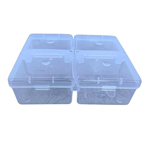 Plastic Boxes 4 in 1 (with 4 Lid) Small Plastic Boxes for Storage of Multipurpose Things Pack of 1 Transparent Square For Multi use at home, office, shop etc Size Small 10 X 8.5 X 3 mm