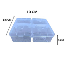 Load image into Gallery viewer, Plastic Boxes 4 in 1 (with 4 Lid) Small Plastic Boxes for Storage of Multipurpose Things Pack of 1 Transparent Square For Multi use at home, office, shop etc Size Small 10 X 8.5 X 3 mm
