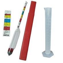 Load image into Gallery viewer, Triple Scale Alcohol Hydrometer with 250 ml Plastic Measuring Cylinder, Wine Making Test Density, Alcohol and Brix High Level Accurate Pack of 1
