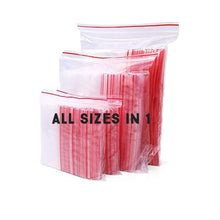 Load image into Gallery viewer, Ziplock Pouches/Zipper Bags/Airtight ziplock Bags Clear Multi Sizes Reusable/Resealable 3 x 4 inch, 4 x 5 inch, 5 x 6 inch More than 51 micron bags (Pack of 75, 25 pieces each size)
