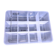 Load image into Gallery viewer, Multipurpose Plastic Storage Box Organizer Pack of 1 with Fix dividers 12 Grids Transparent For Multi use at home, office, shop etc Size 328 X 238 X 87 mm
